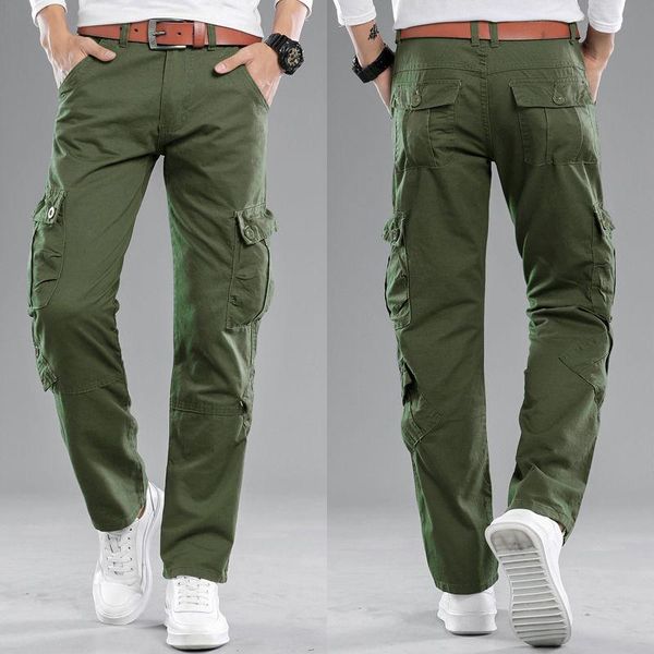 

men's pants outdoor multi pocket straight tube loose overalls work clothes wide leg casual summer, Black