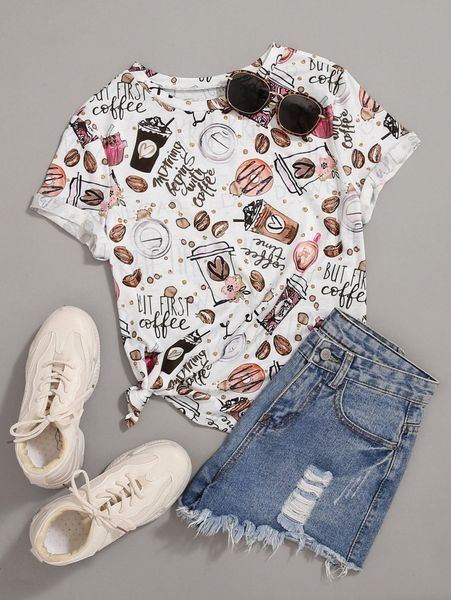 

letter & cartoon graphic tee d4vo#, White