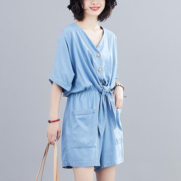 

women's jumpsuits & rompers fashionable slim v-neck denim bodysuit female loose wide leg panties summer playsuits, Black;white