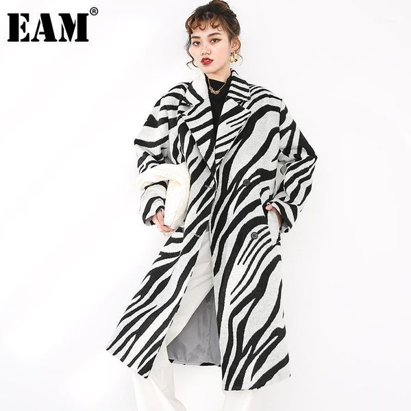 

eam] zebra pattern big size long thick woolen coat parkas new long sleeve women fashion tide autumn winter 2020 1dd0739011, Black