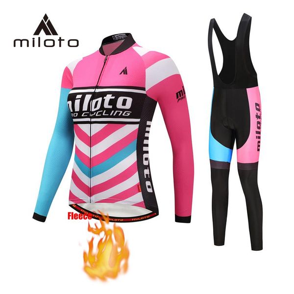 

racing sets miloto winter women cycling jersey thermal fleece female mtb riding sport uniform mountain bike suits wear, Black;blue