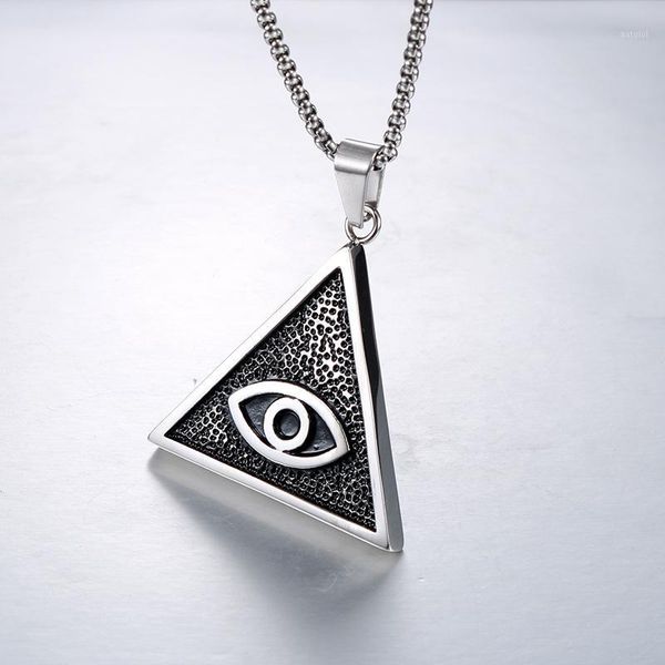 

mincn pendant necklace fashionable retro style holus eye pendant titanium steel men's necklace stainless steel long1, Silver