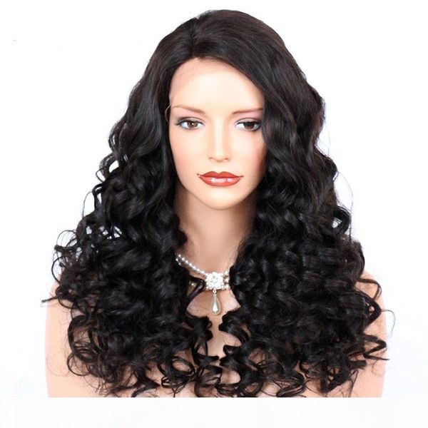 

full lace human hair wigs loose wave glueless wig brazilian 150 250 density full lace wig pre plucked for women natural long, Black;brown