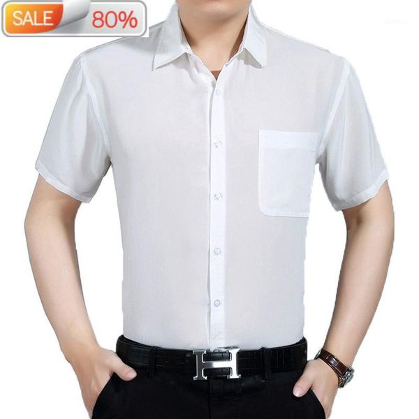 

summer real silk men short sleeve white shirt 2020 formal mens shirts casual slim fit camisa masculina b219391, White;black