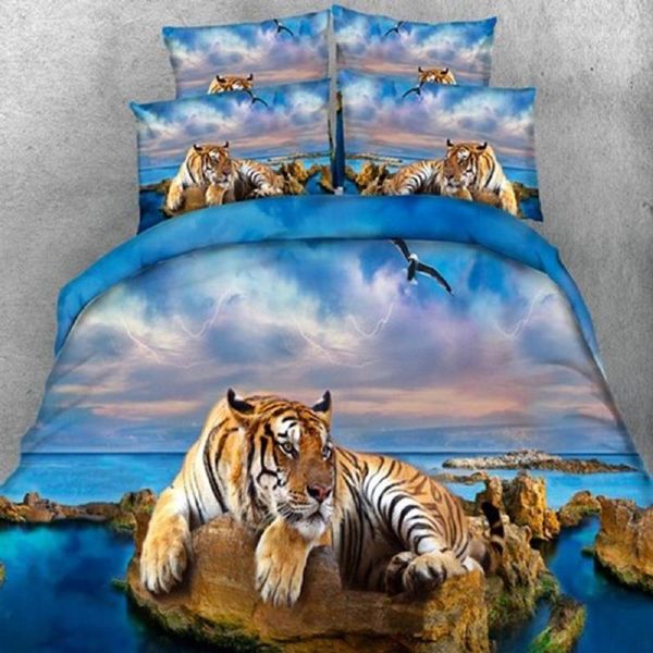 

bedding sets tiger set blue ocean nature view print microfiber duvet cover with pillowcase twin full  king size bedclothes1