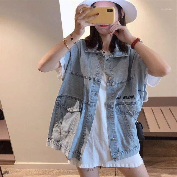 

korean letter printed denim coat women casual loose sleeveless cargo jean vest female 2020 autumn fashion oversize lady clothes1, Black;white
