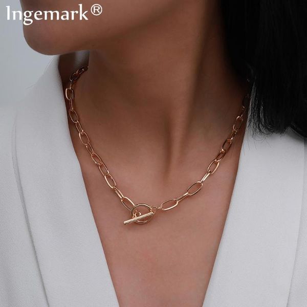 

goth iron chain toggle clasp gold color necklace women wedding collier minimalist linked circle lariat choker necklaces femme, Silver
