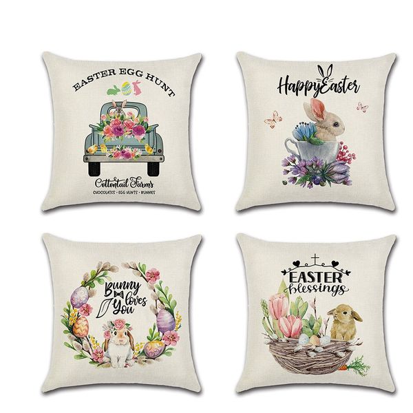 

1pcs rabbit easter eggs truck wreath print cushion cover throw pillow cover nordic room decoration for home car sofa couch
