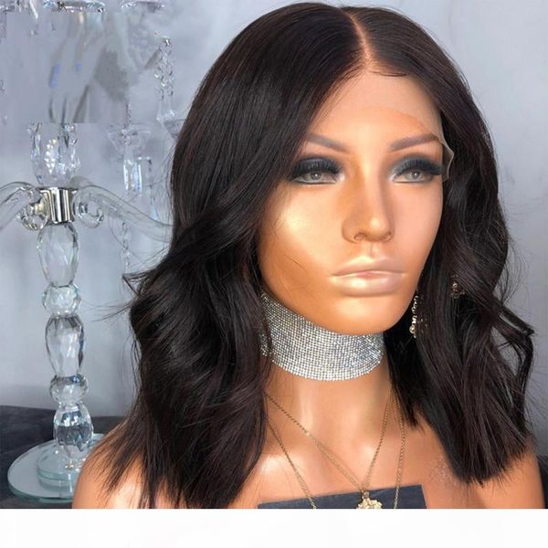 

short wave lace front and full lace wig brazilian human hair wigs with bbay hair natural color for black women, Black;brown