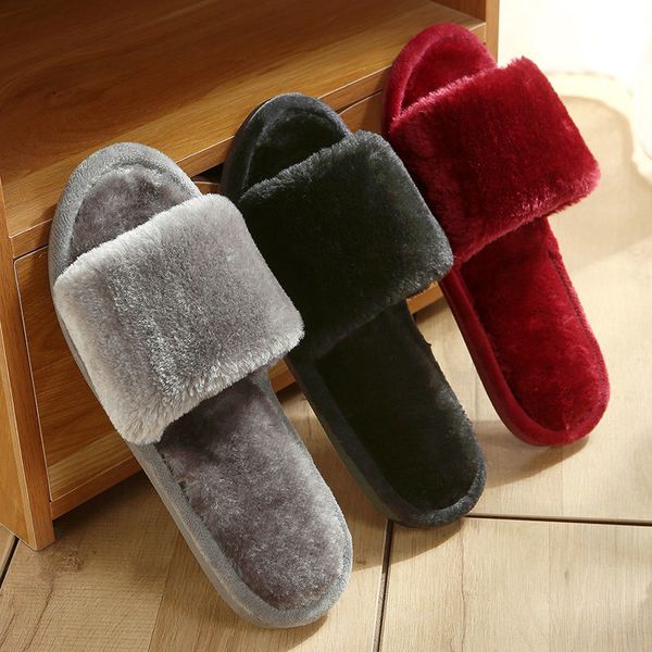 

faux rabbit fur sandals slippers y0427, Black