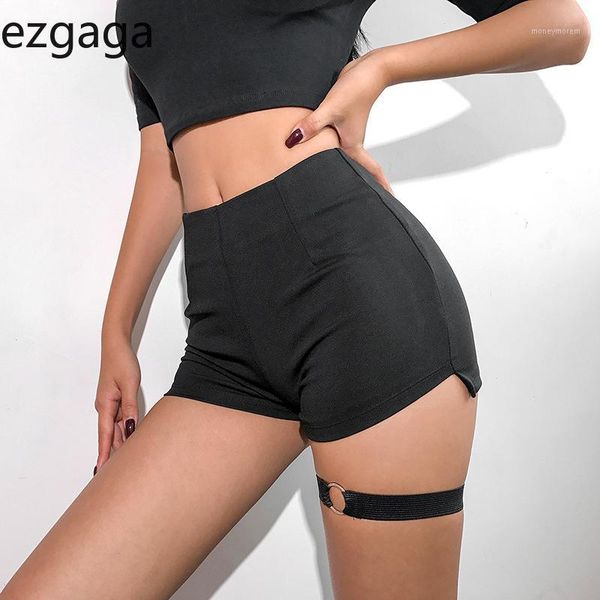

women's shorts ezgaga women high waist 2021 bandage jazz fashion solid female bodycon clubwear wild casual1, White;black