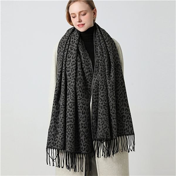 

fashion new style leopard print women scarf winter warm cashmere scarves lady knit shawls foulard female neck pashmina y201007, Blue;gray