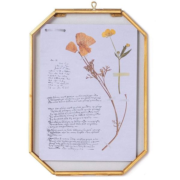 

wall-mounted octagonal museum brass glass frame for embossing,dried flowers,posters,floating frame,glass frame only