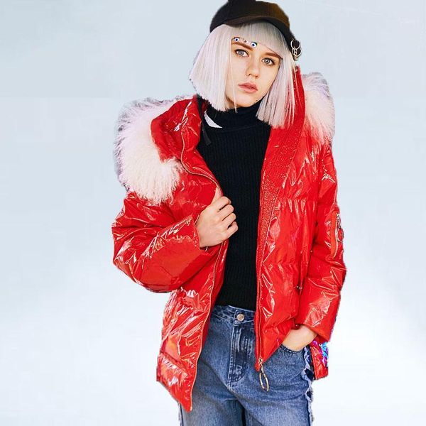 

2019 winter women short down coats jackets warm woman down parka female 90% white duck clothes glossy hooded jacket1, Black