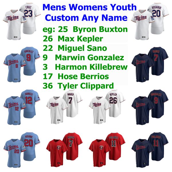 

7 джо mauer джерси бейсбола трикотажных изделий майкл пинеда нельсон круз хосе berrios эдди росарио c.j.cron тревор hildenberger пользовател, Blue;black