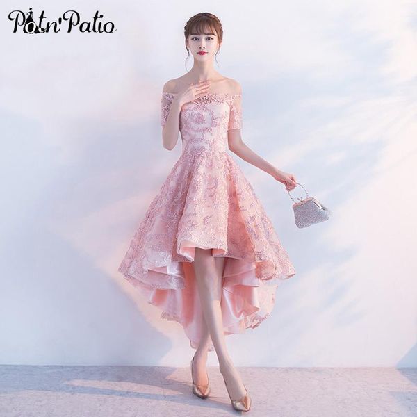 

potn'patio high low homecoming dresses pink off the shoulder lace prom party dresses 20171, White;black