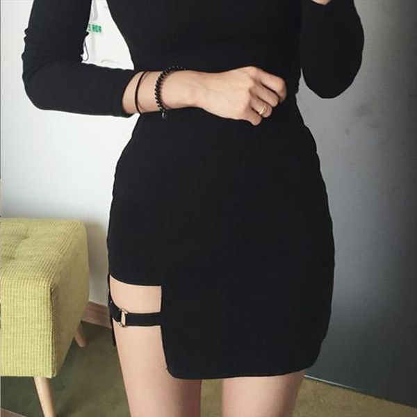 

women summer harajuku irregular high waist bandage skirt female black gothic mini bodycon short skirt slim clubwear