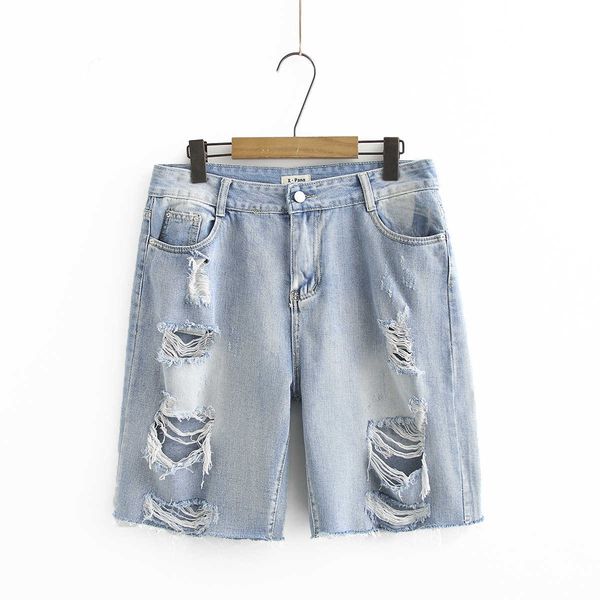 

oversized women's wear with holes showing thin denim shorts summer loose casual capris p6097, Blue