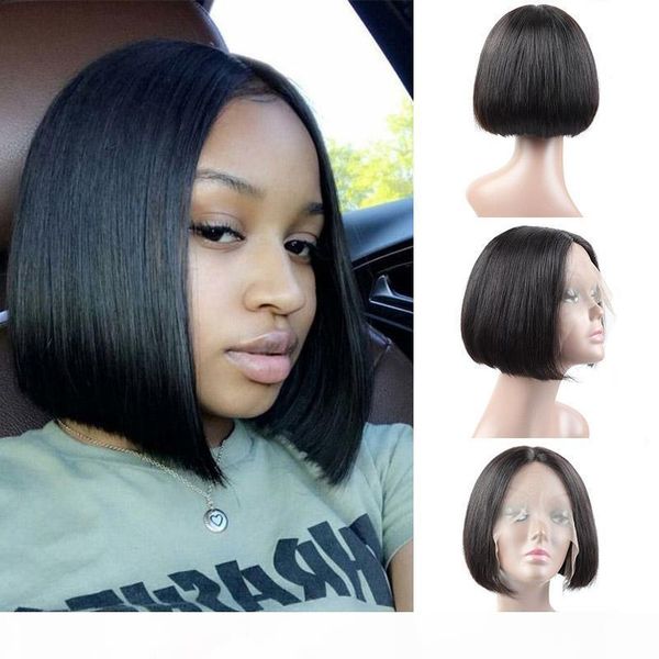 

t lace short bob wig 8-14inch straight human hair wigs brazilian virgin human hair lace front wigs swiss lace frontal wig, Black;brown