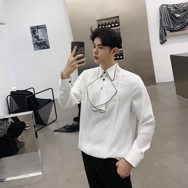

2019spring new fashion pullover chest personality split joint man long sleeve shirt streetwear thin japan style color black1, White;black