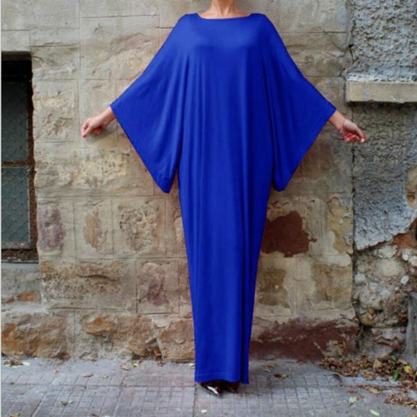 

fashion muslim retro long sleeve elegant casual soild long dress sizel, Black;pink