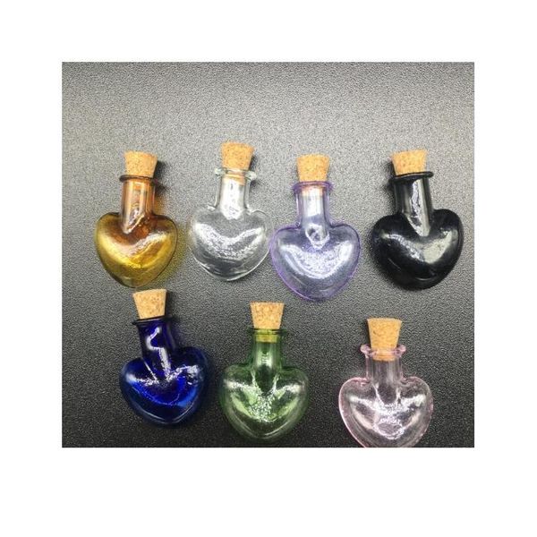 

10pcs colorful sweet heart wishing bottle vial pendants perfume essential oil cork plug glass hand-blown necklace art bbyuzh, Black