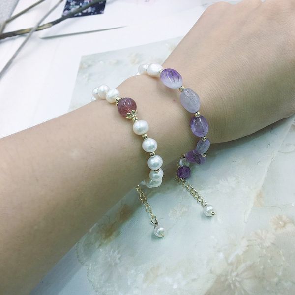 

fhddo beaded bracelet transfer amethyst student korean string beadedbracelet beadsversion simple lavender oval beaded hand pearl net red wom, Golden;silver