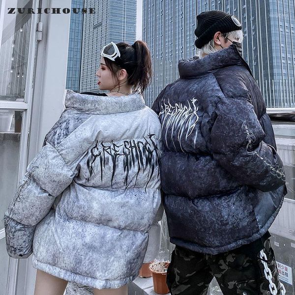 

zurichouse hip-hop winter coat woman quilted jacket 2020 street style tie-dye gradient print couple series parka winter jacket1, Black