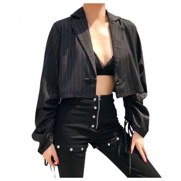 

ostrich women's crop suit coats jacket vintage retro female striped outerwear chic ladies office work clothing, Black;brown