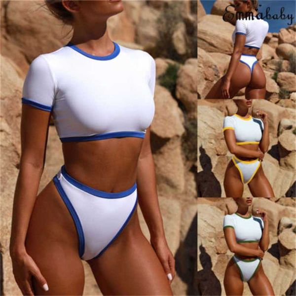 

new women's beachwear casual push-up short sleeve swimwear padded bikini, White;black