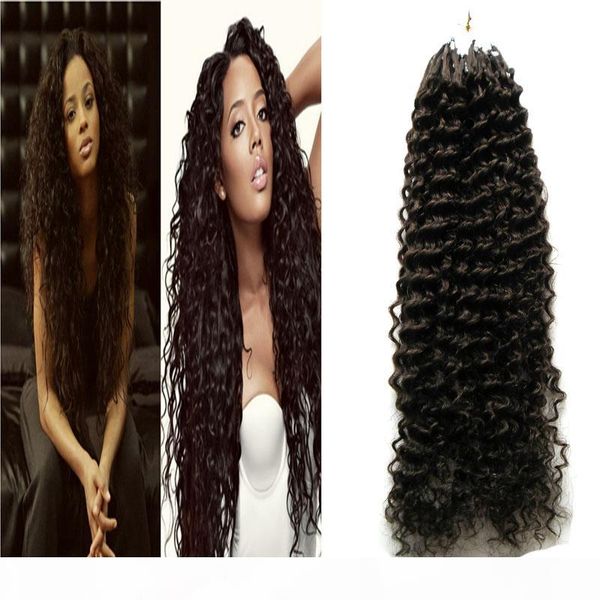 

100pcs kinky curly hair micro bbead extensions micro link hair extensions human 100g virgin loop extensions hair extension with rings, Black