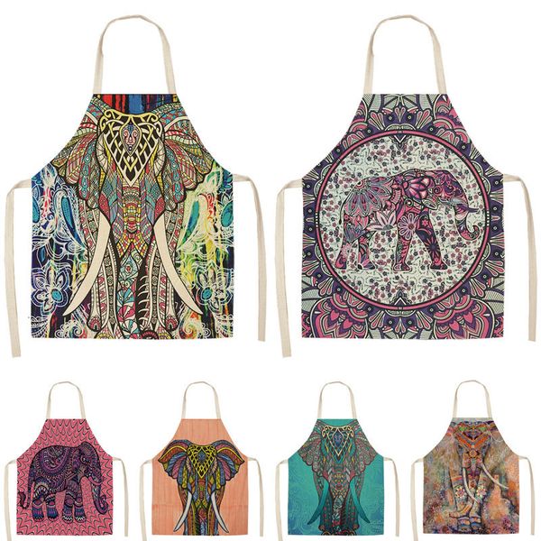 

1pcs elephant pattern kitchen aprons cotton linen bibs home cooking baking coffee shop cleaning accessory 53*65cm ma0010