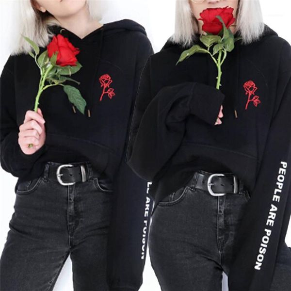

new fashion women's black hoodie people are poison rose long sleeve print hoody aesthetic pale pastel1