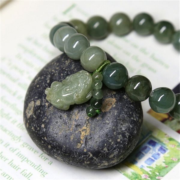 

trendy natural 10mm jadeite bracelet oil-green pixiu men and women charm bracelets diy beads accessories birthday gift wholesale y200730, Black