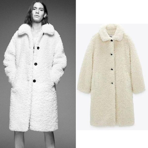 

women's wool & blends winter elegant woolen coat double-breasted women turn-down collar long coats vintage minimalist cashmere overcoat, Black