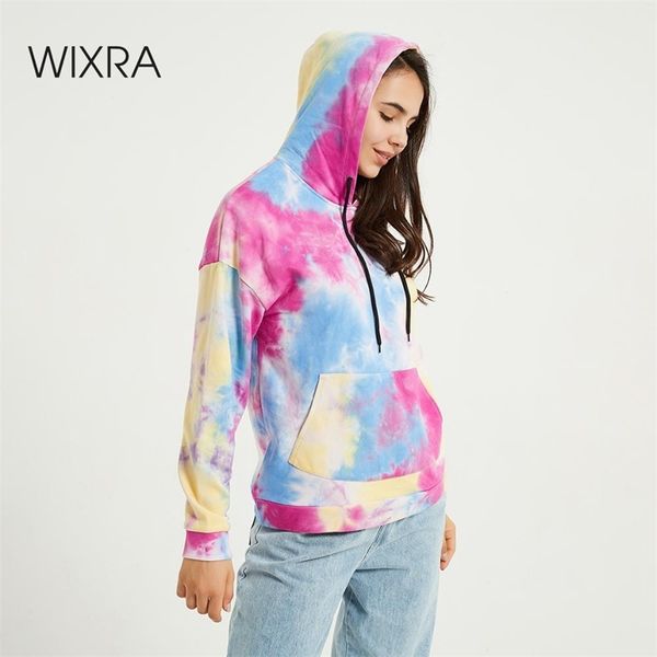 

wixra womens tie-dye sweatshirts femme new fashion hoodies pocket long sleeve autumn winter casual streetwear 201006, Black