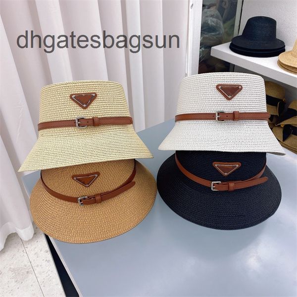 

brand cap and carves belt style inverted triangle standard flat straw hat women's summer woven breathable fashion bucket hat outdoor tr, Blue;gray