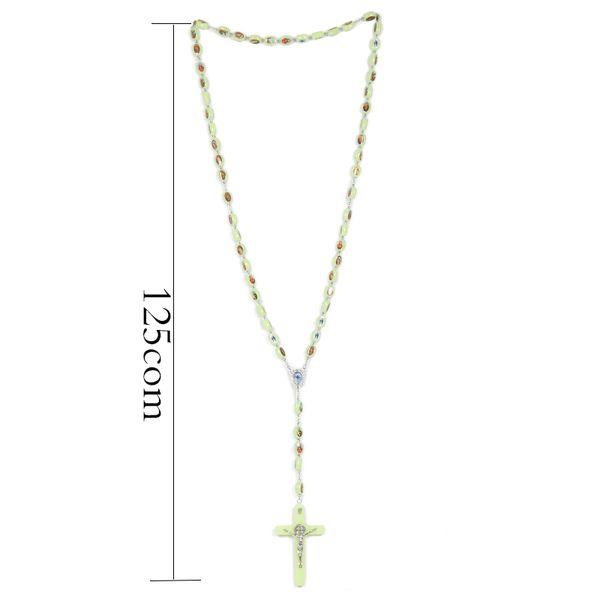 

luminous rosary necklace jesus christ cross pendant necklaces alloy bead long chain mens women virgin mary christian fashion