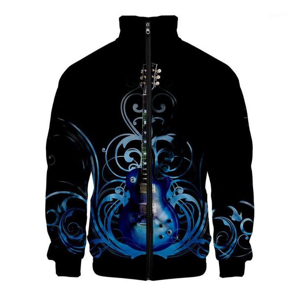 

2020 new arrival vintage guitar 3d printed stand collar zipper jacket men/women long sleeve jackets harajuku streetwear clothes1, Black;brown