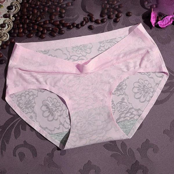 

women's lace panties female seamless breathable under transparent briefs girls solid color underwear, Black;pink