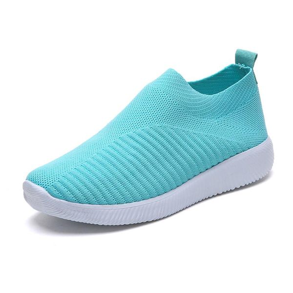 

womens sneakers knitted mesh breathable casual shoes walking slip on flat shoes new, Black