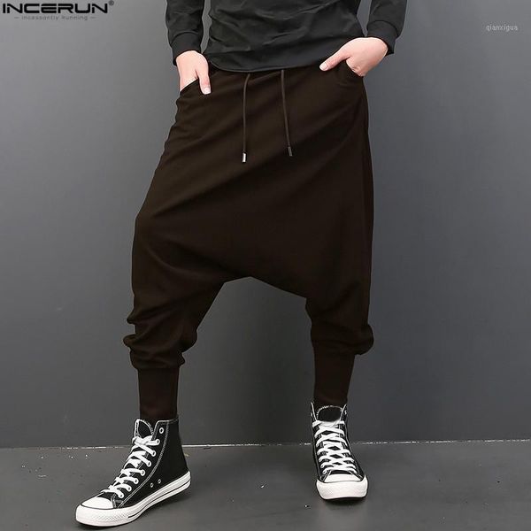 

incerun big drop crotch men hiphop pants baggy harem men trousers elastic waist joggers sweatpants dancing pants 5xl plus size1, Black
