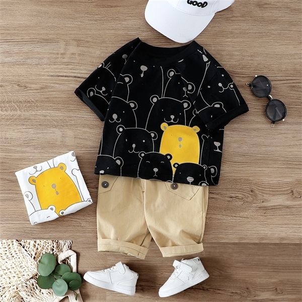 

cartoon cute baby clothes boys summer animal print shirt and short set for boy outfit clothing costume 1 2 3 4 years c1016, White