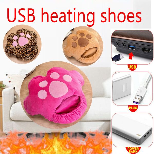 

men home shoes women winter plush leopard cat elactric interface usb charger slipper shoes bedroom shoes zapatos de mujer#v28, Black