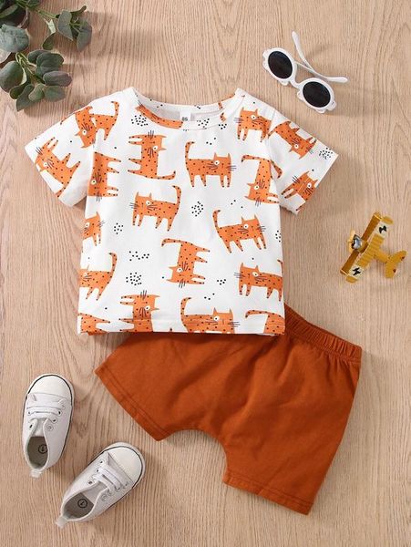 

baby cartoon graphic tee and shorts she, White