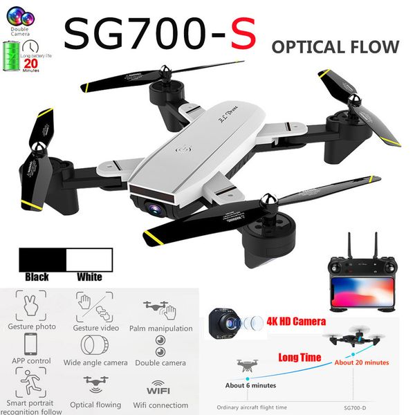 

new foldable mini drone sg700-d 2.4ghz 4ch wide-angle wifi 4k hd dual camera optical flow rc quadcopter high performance#g30