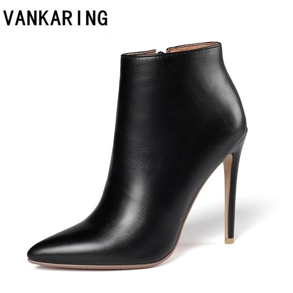 

boots autumn stiletto thin high heels zipper womens botas mujer feminina pointed toe faux leather black red heel ankle