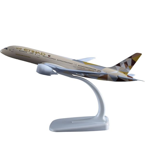 

20cm etihad aircraft model b787 crafts alloy boeing 787 airline airplane aviation souvenir children birthday gift toys y200428