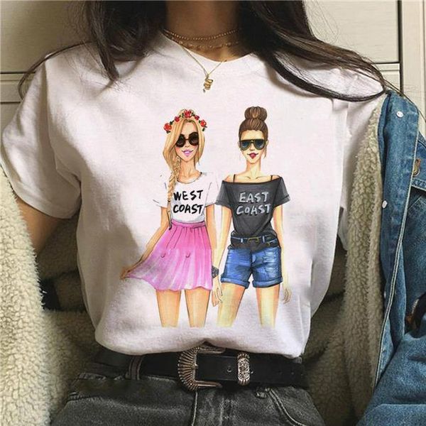 

kawaii cartoon casual vintage friends elegant women and blouses summer female cotton blouse streetwear shirt, White