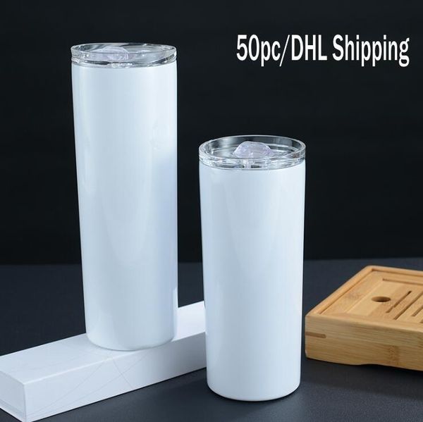 

dhl ship 20oz skinny tumblers blank sublimation slim cup straight cup coffee mugs with lid and plastic straw beer mugs fy4275